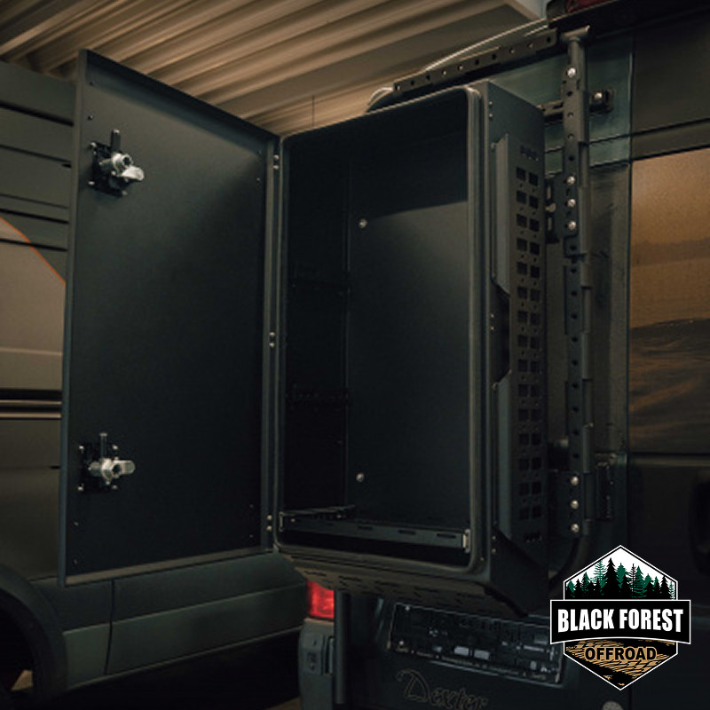 Heckbox 1100 mit Auszugsystem für Rohrrahmenträger OVE MB Sprinter, VW Crafter, MAN TGE